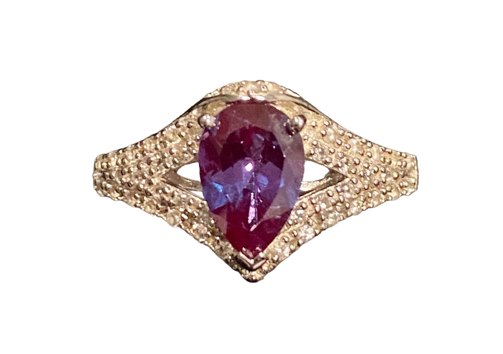 1.28ct Pear Shape Lab Created Alexandrite And .17ctw Zircon Rhodium Over 925 Sterling Silver Ring - (1 of 3)