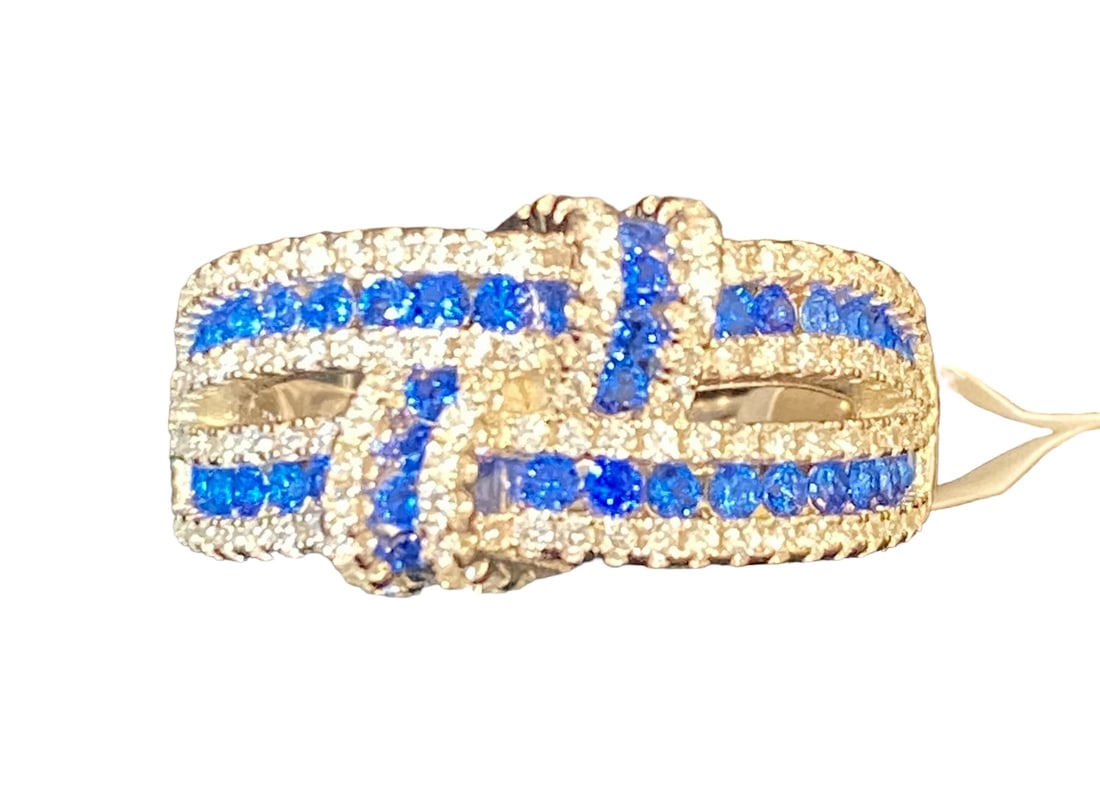 Blue And Clear Stones on 925 Sterling Silver Ring, Size 8, Stamped 925. (1 of 3)