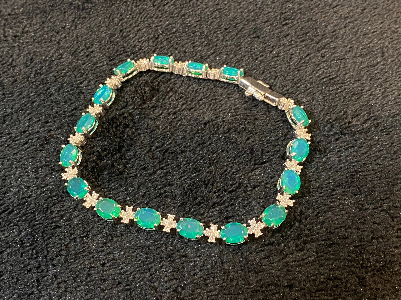 Green Tourmaline & Zircon Stone Bracelet, Paraiba Baguette Bracelet, Tennis Bracelet over 925 (1 of 3)