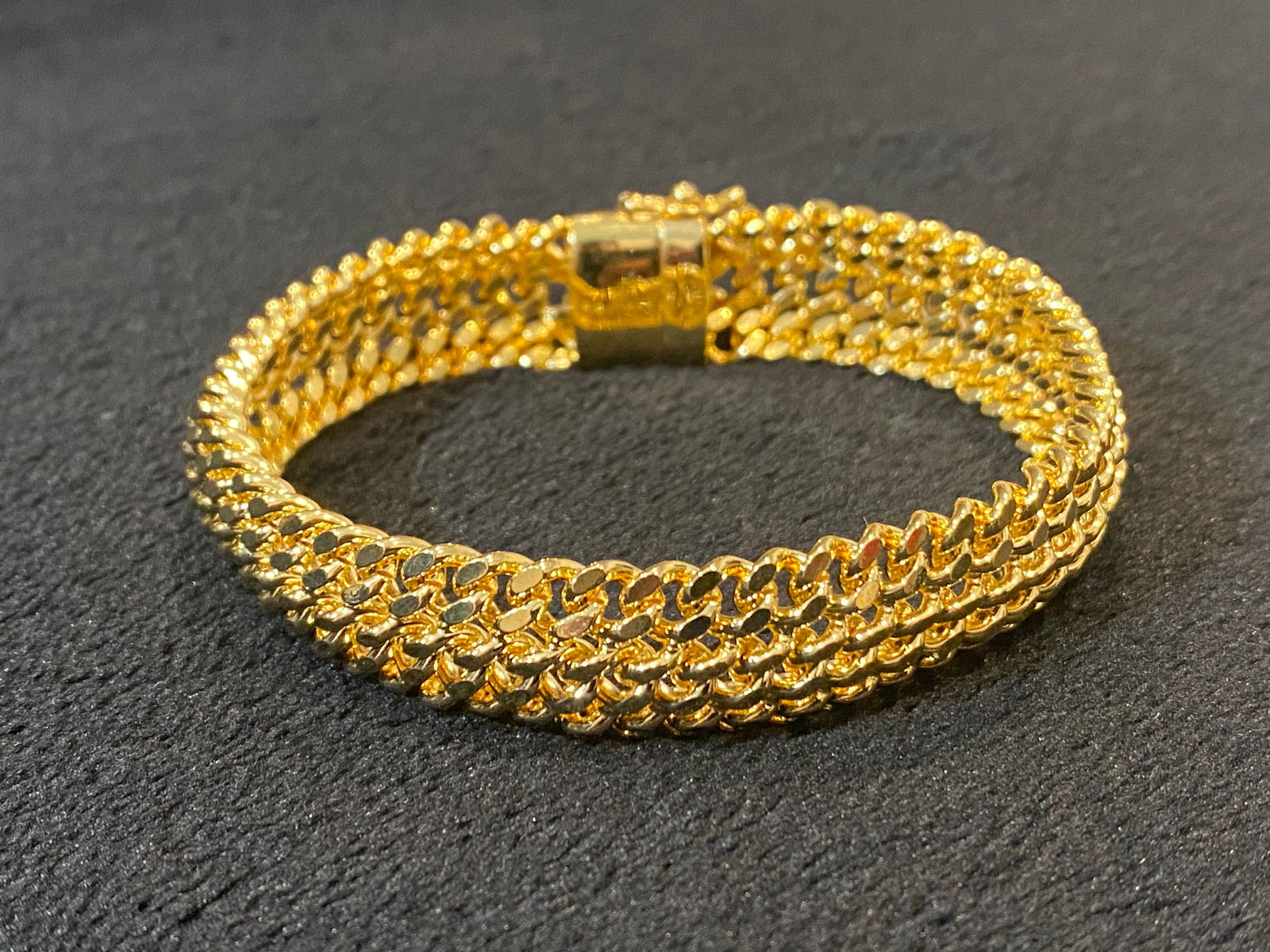18K Yellow Gold Over Bronze 14.8MM Diamond-Cut Triple Curb Link Bracelet (1 of 3)