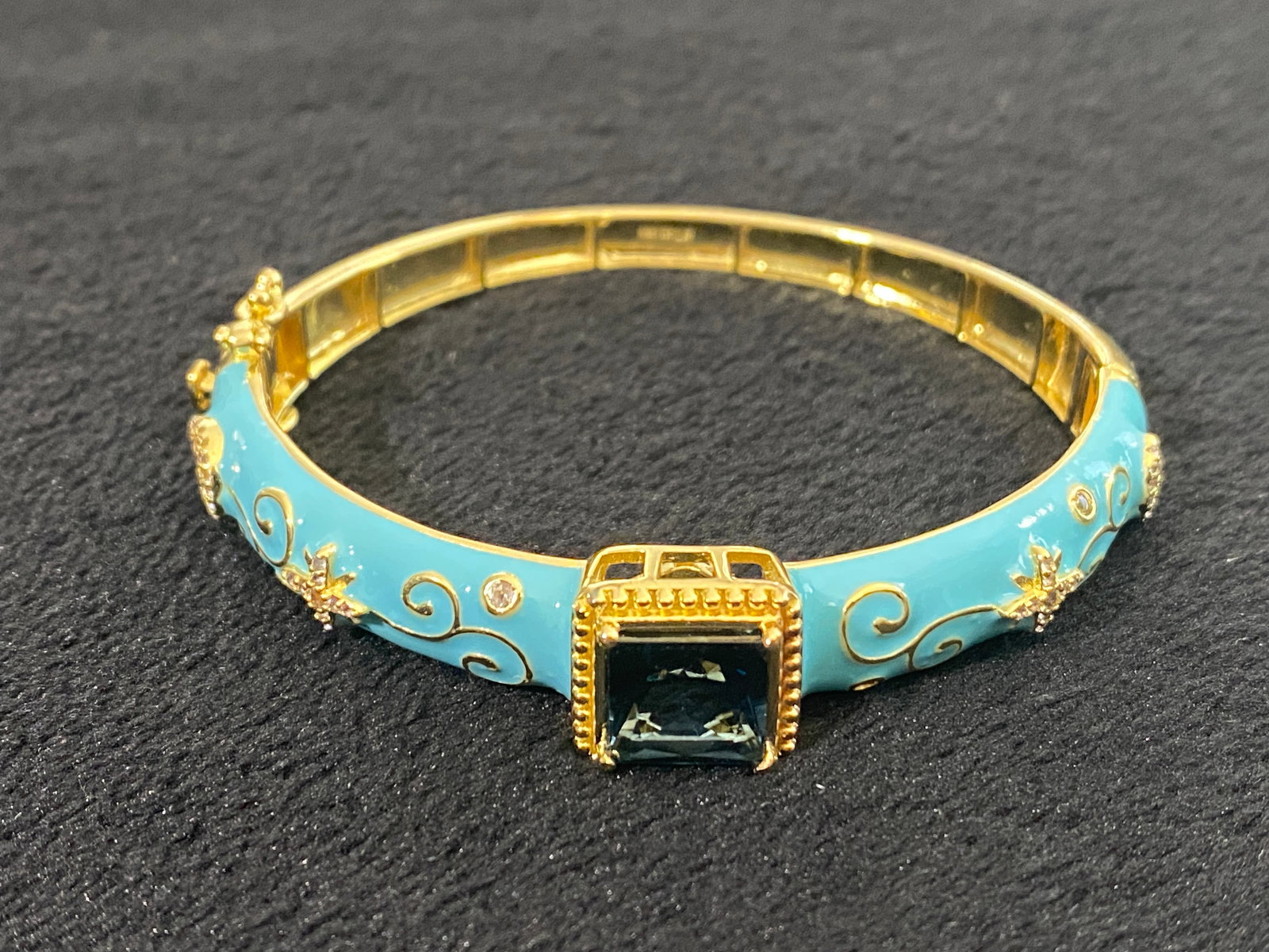 London Blue Topaz Enamel Bangle Bracelet 925 Sterling Silver (1 of 3)