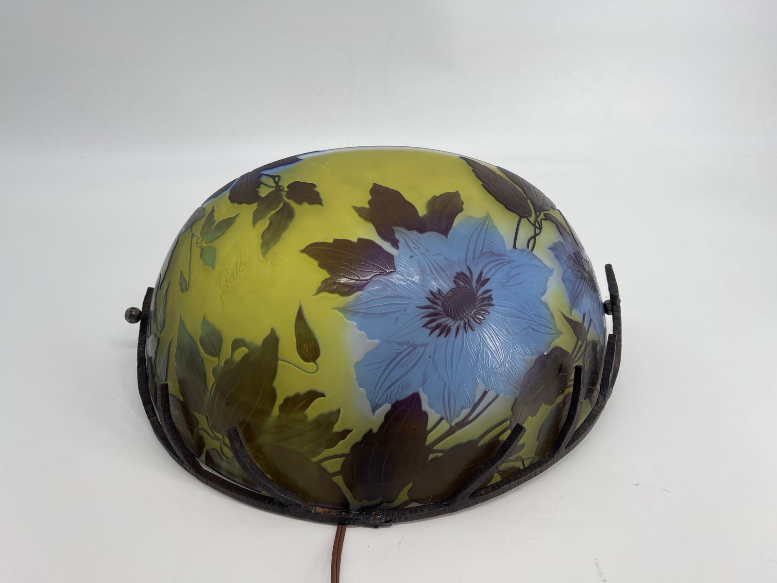 Galle ART Glass Lamp Shade signed- Purple yellow flowers. (1 of 6)