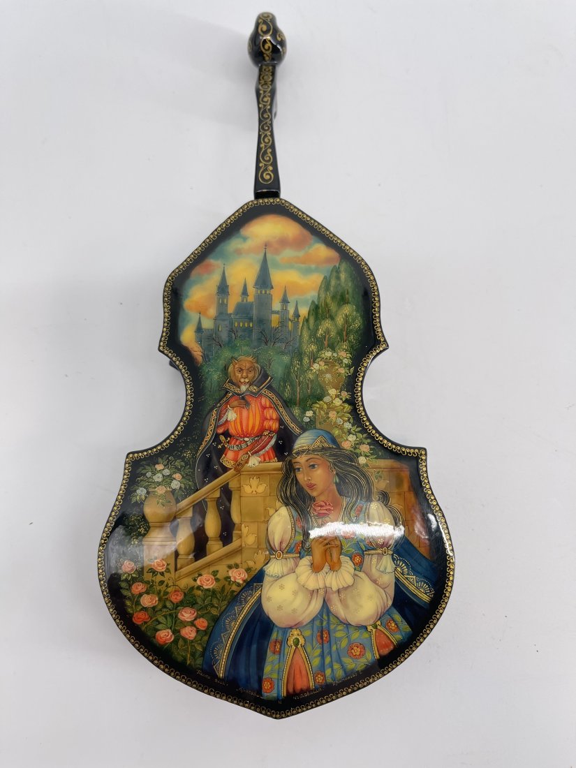 Hand Painted Russian Violin Enamel Box. Signed 4 times (1 of 8)