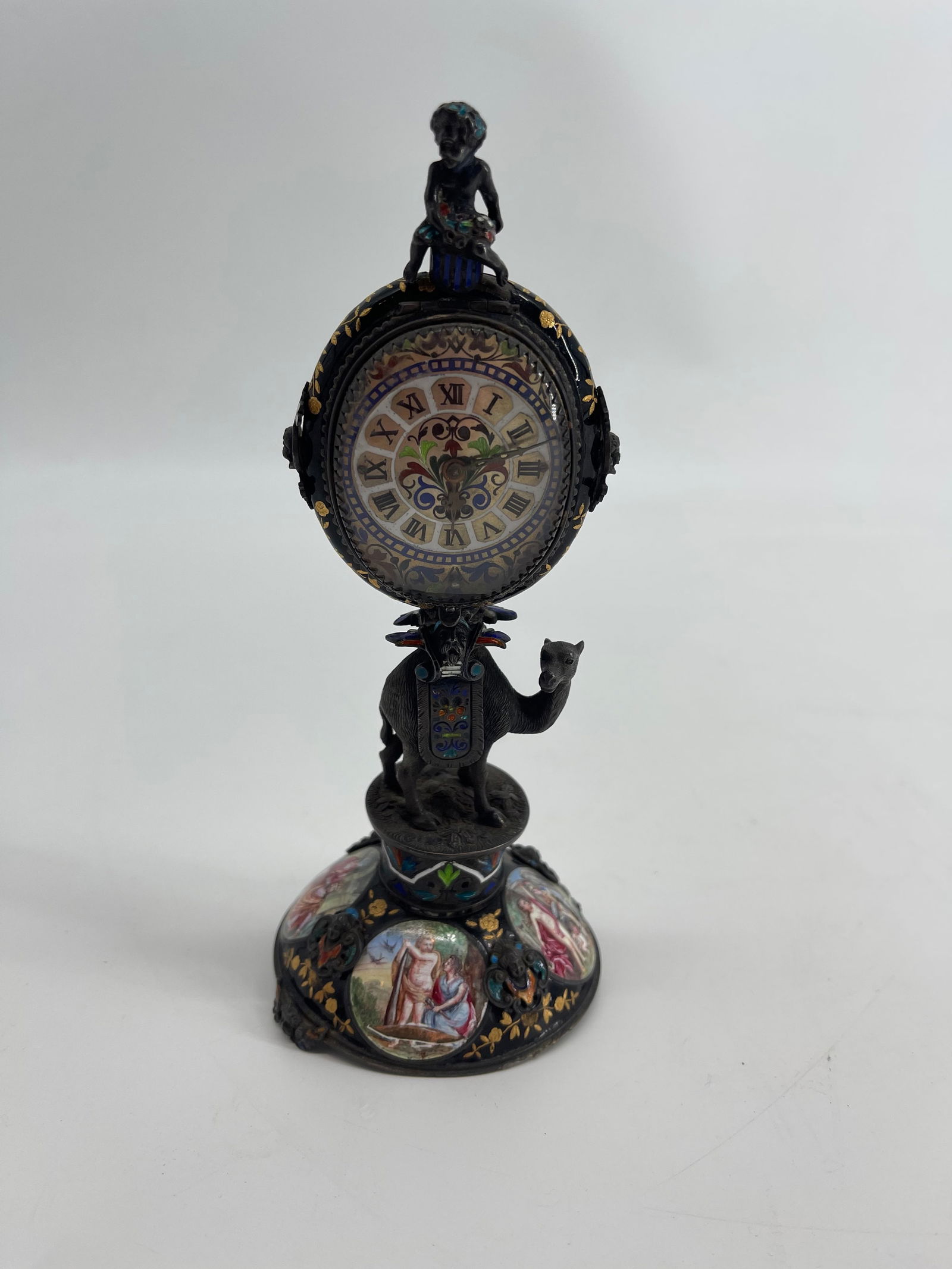 Silver and Enamel Gilt Decorated Desk Clock, Late 19th Century Camel 1800's. Enamel-Cloisonne (1 of 12)