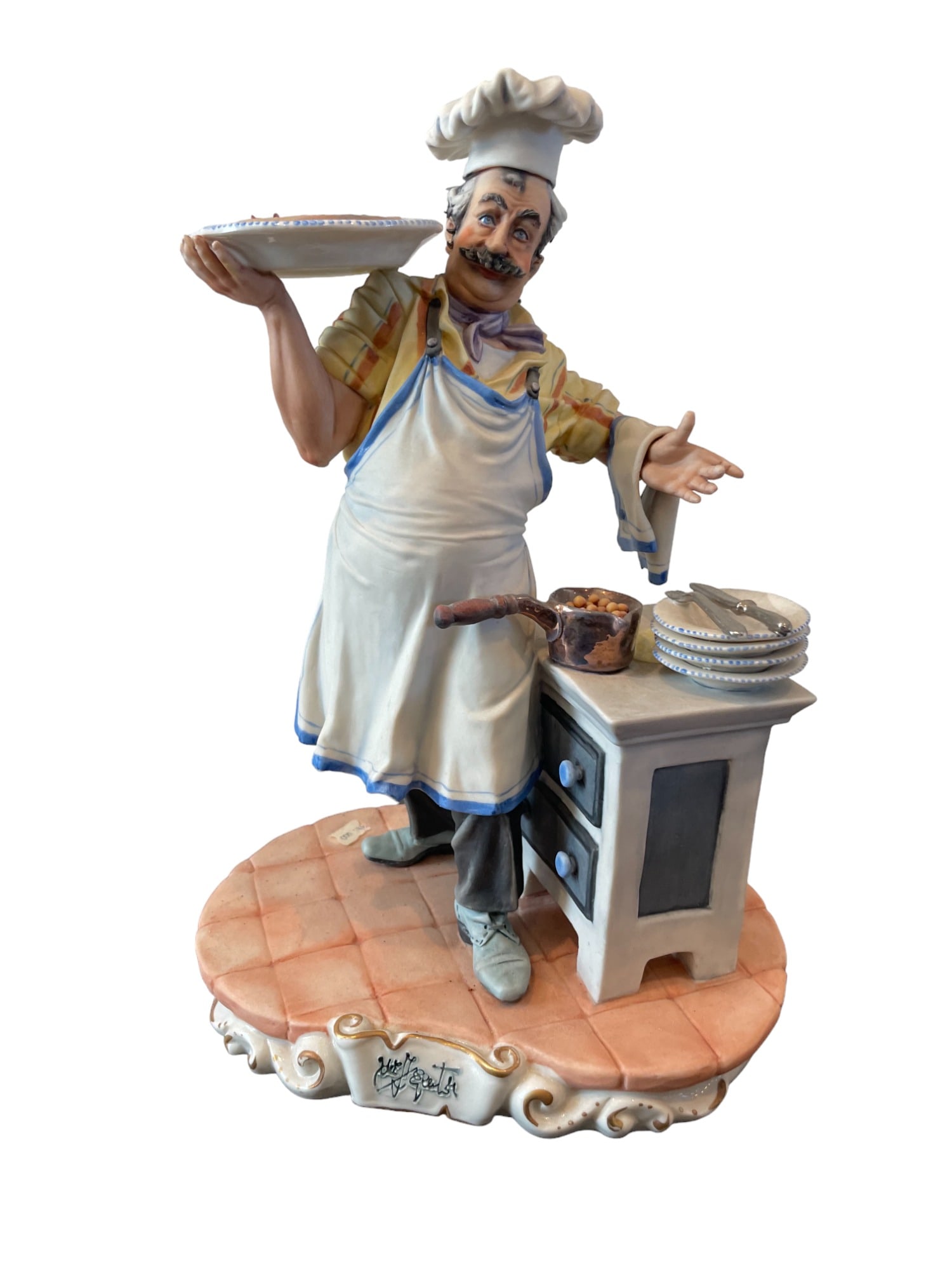 Capodimonte Pizza Chef Baker Signed Porcelain Figurine Auction