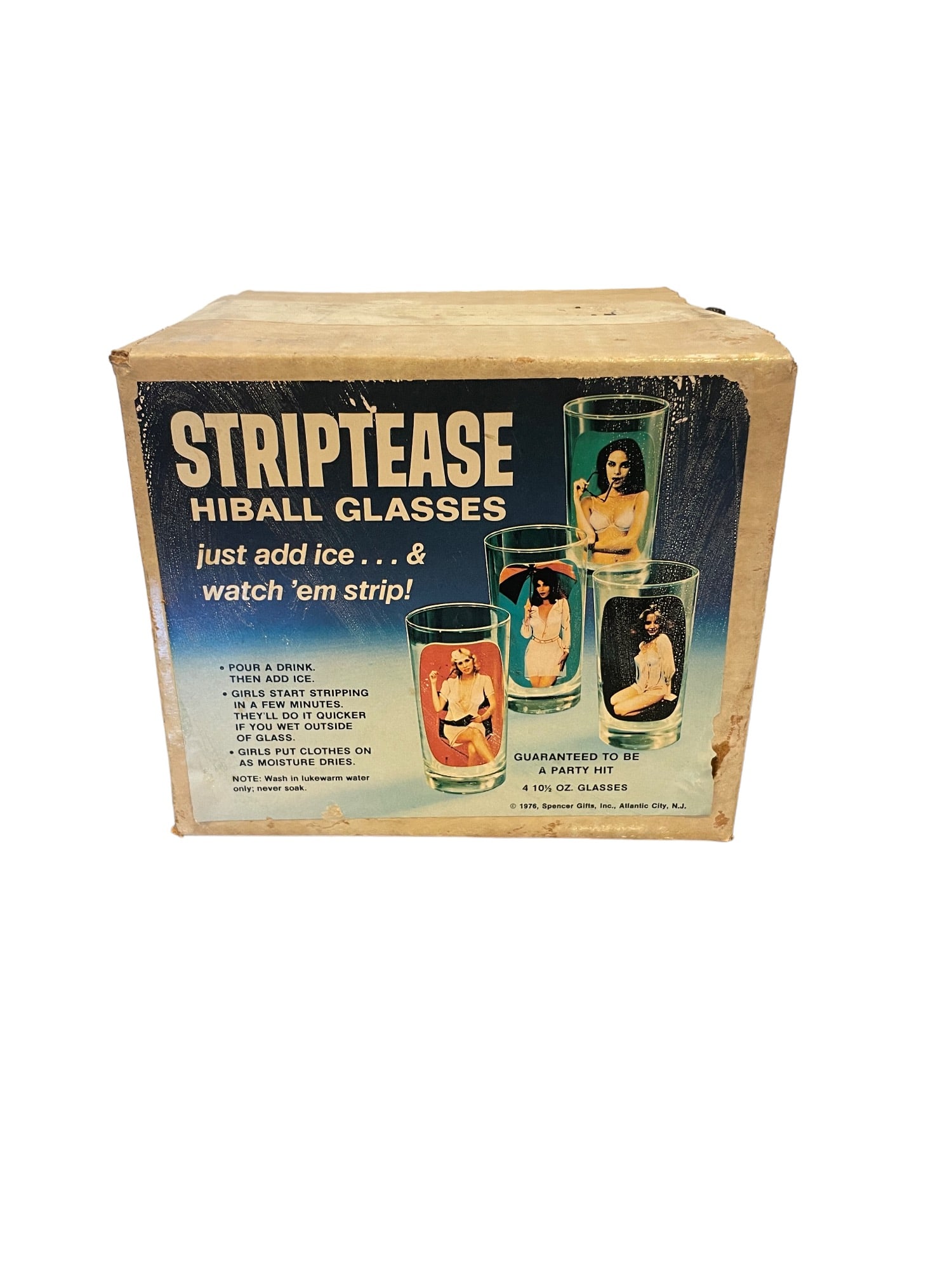 Striptease Highball Glasses By Spencer Gifts, "Just Add Ice. . . Watch Them Strip": Striptease Highball Glasses By Spencer Gifts, "Just Add Ice. . . Watch Them Strip". 4 (Four) 10 1/2" OZ Glasses. Ships from Newport Beach, CA.