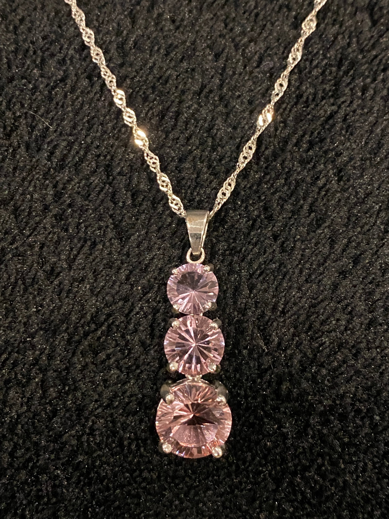 Pink Kunzite Rhodium Pendant Over Silver Chain: Pink Kunzite Rhodium Over Silver Pendant With 20.5" Chain Necklace. SHIPS FROM AUSTIN, TX.