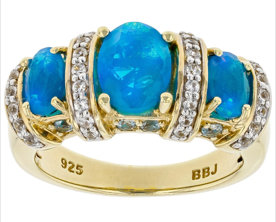 Paraiba Blue Opal 18K Yellow Gold Tone Over Sterling Silver Ring 1.70ctw (1 of 3)