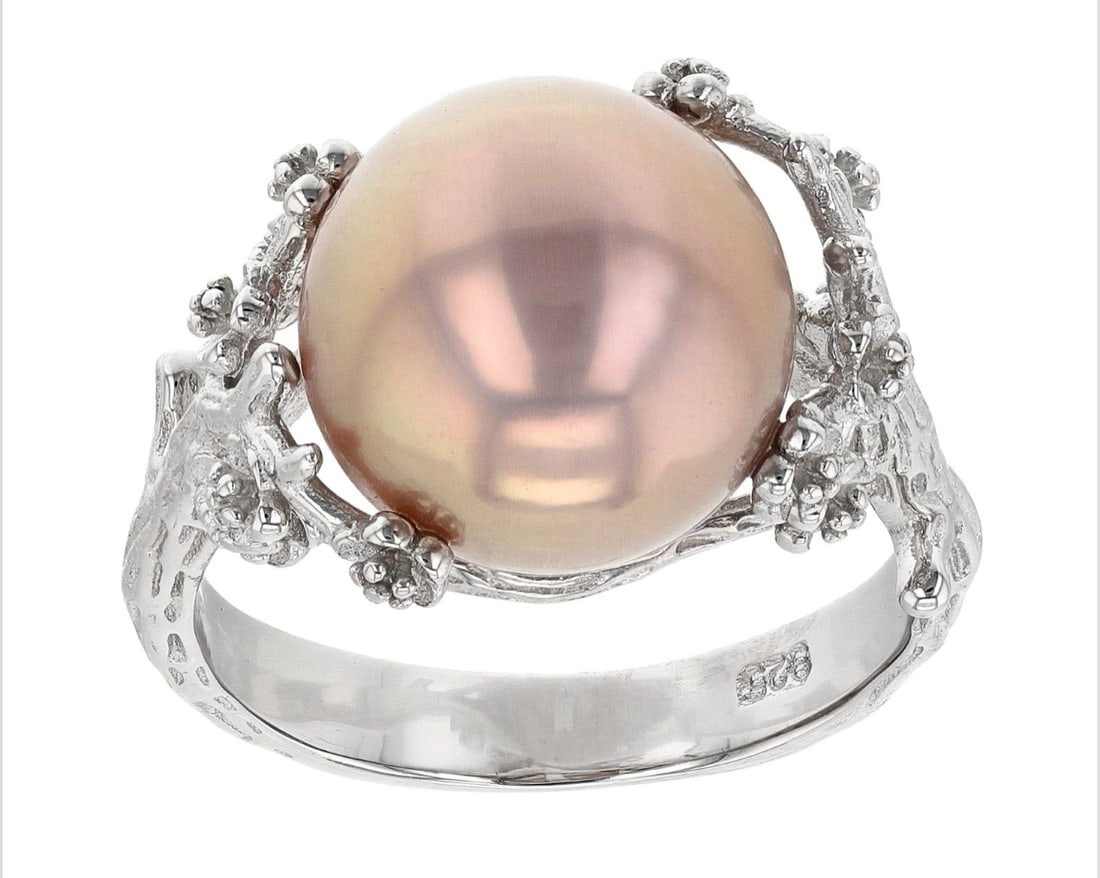 Pink Cultured Freshwater Pearl Rhodium Over Sterling Silver Ring (1 of 3)