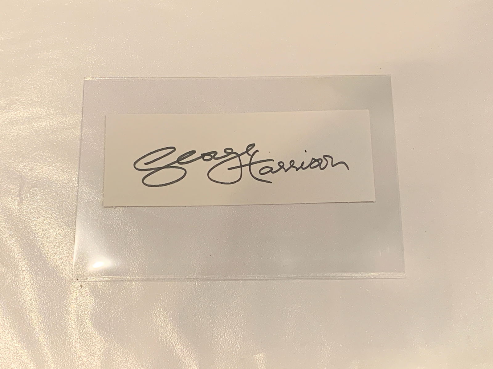 George Harrison - Autograped Paper: George Harrison - Autograped Paper. Cut of paper in felt tip (pre-verified Roger Epperson).. Date of Signature: Approx 1979. SHIPS FROM NEWPORT BEACH, CA.