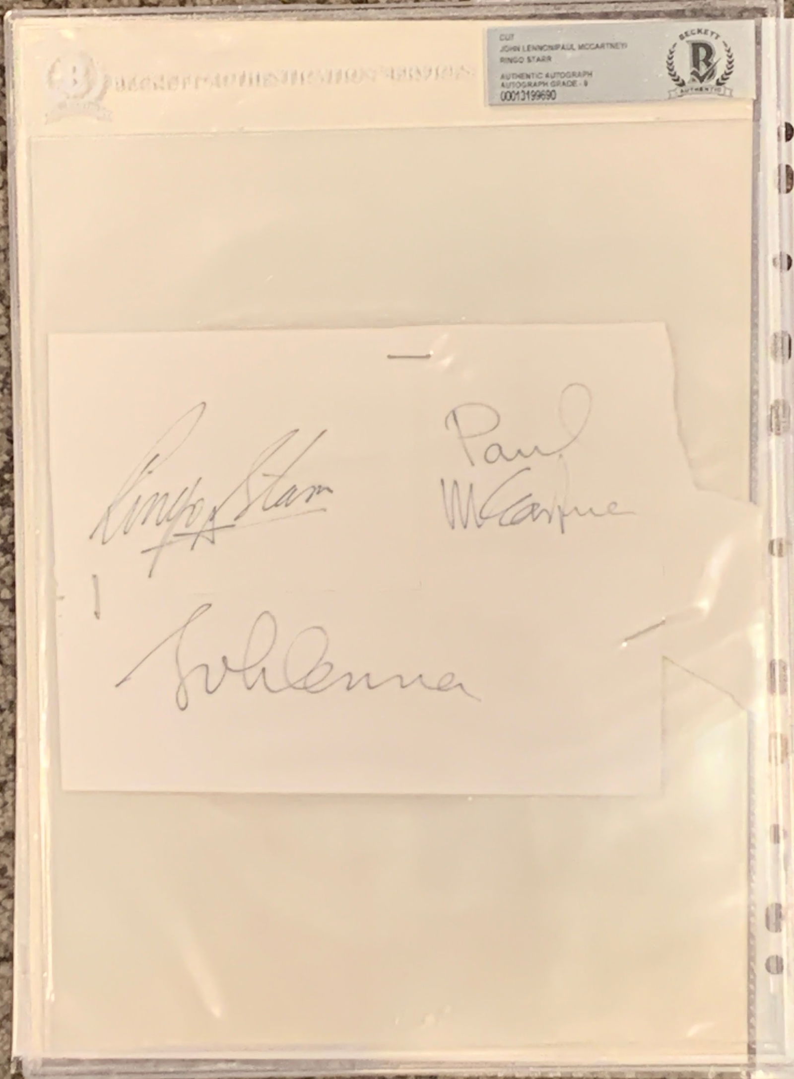 The Beatles - Autographed Cut of Paper. John Lennon, Paul McCartney, Ringo Starr (1 of 4)