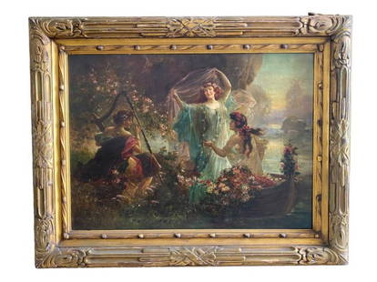 Hans Zatzka - Oil on Canvas: Hans Zatzka - Oil on Canvas . Zatzka, an Austrian painter known for his classical academic realism style. Size: 40" X 32". Has tiny puncture in canvas. Overall good condition. Please refer to