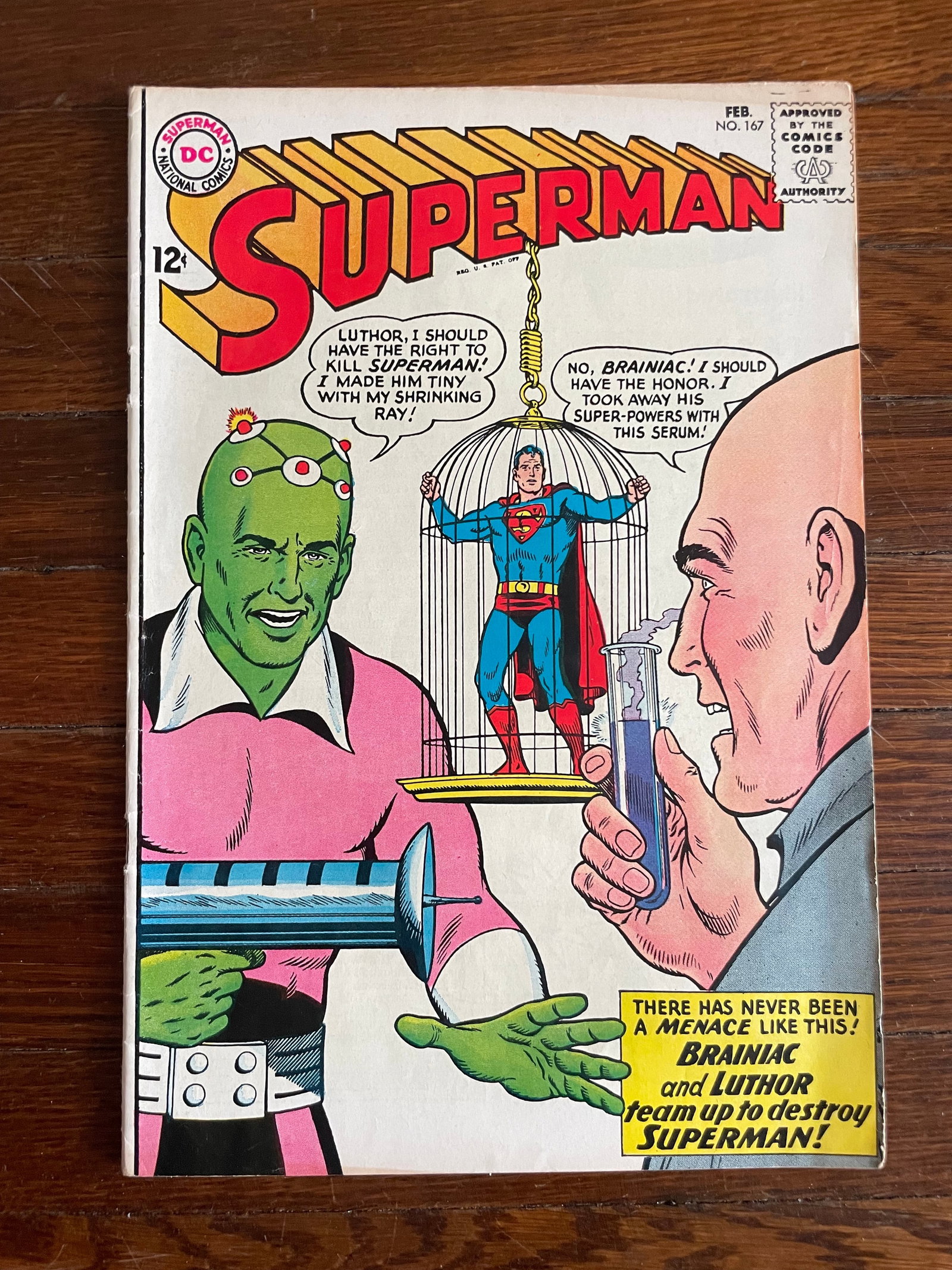 Superman (1939 1st Series) #167. The Deadly Duo! [The Team of Luthor and Brainiac! part 1]: Superman (1939 1st Series) #167. Cover pencils by Curt Swan, inks by George Klein. The Deadly Duo! [The Team of Luthor and Brainiac! part 1], script by Edmond Hamilton and Cary Bates (plot), pencils b