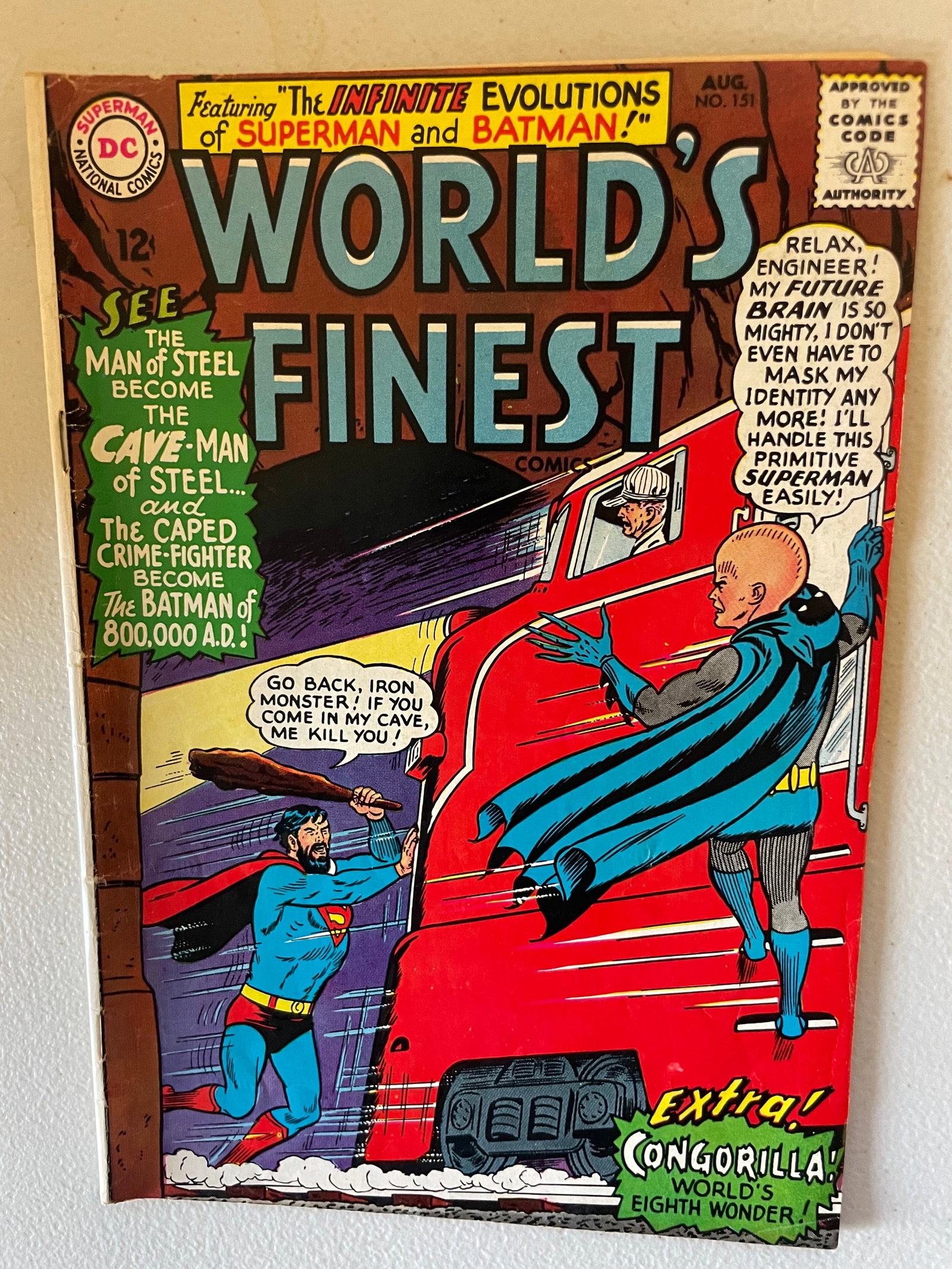 World's Finest (1941) #151. Part I- The Infinite Evolutions of Batman and Superman: World's Finest (1941) #151. Cover pencils by Cary Bates (design) and Curt Swan, inks by George Klein. Part I- The Infinite Evolutions of Batman and Superman, script by Cary Bates (plot) and Edmond Ham