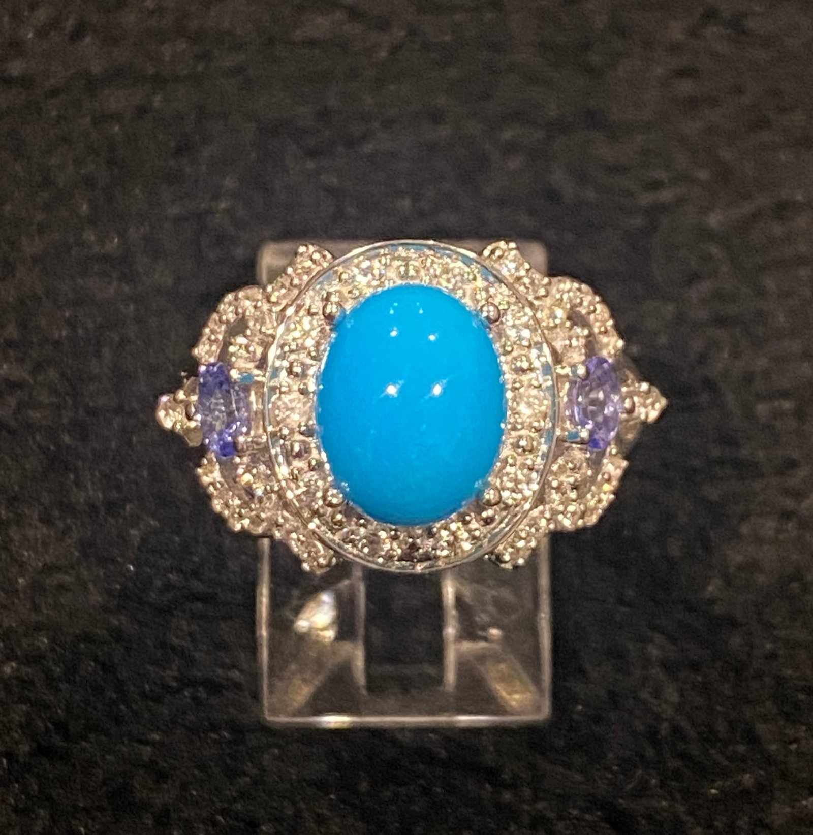 925 Sterling Silver Sleeping Beauty Style Ring Oval Gemstone, Size 8, Stamped "925 DJ": 925 Sterling Silver Sleeping Beauty Style Ring Oval Gemstone, Size 8, Stamped "925 DJ". Ships from Austin, TX.