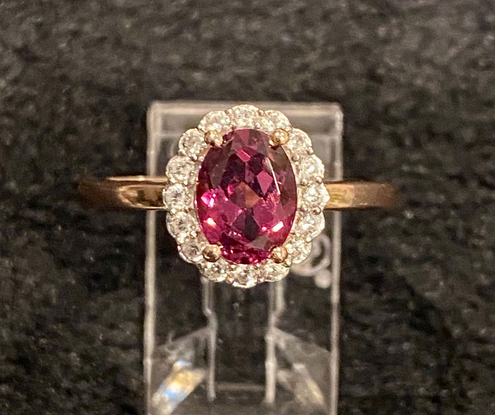 Pink Ruby and White Sapphires Ring Over 925 Sterling Silver, Size 8, Stamped "GM 925" (1 of 3)