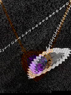 Purple African Amethyst Yellow Gold tone Over Sterling Silver Pendant With Chain 5.40ctw: 4.50ct Heart Shape African Amethyst with .90ctw White Zircon, Yellow Gold tone Over Sterling Silver Pendant With Chain. Measures approximately .75"L x .75"W. 1.5mm bail. Spring ring clasp. SHIPS FROM