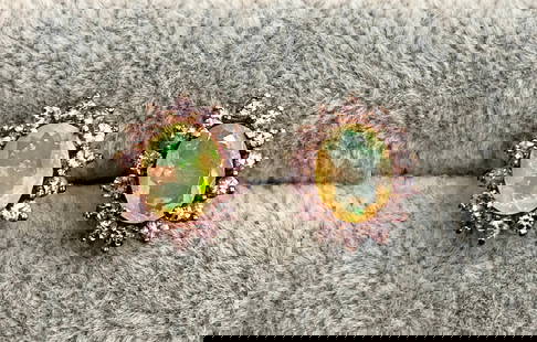 Multi Rainbow Fire Ethiopian Opal Faceted Oval & White Topaz Cluster Silver Ear-Stud: Multi Rainbow Fire Ethiopian Opal Faceted Oval & White Topaz Cluster Silver Ear-Stud. SHIPS FROM AUSTIN, TX.