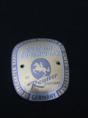 CUSTOM COACHWORK VINTAGE CAR EMBLEM 1960s: CUSTOM COACHWORK BY REUTTER STUTTGART VINTAGE CAR EMBLEM 1960s