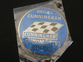 1960s BRIGGS CUNNINGHAM MUSEUM CAR BAGDE EMBLEM: BRIGGS CUNNINGHAM AUTOMOTIVE MUSEUM CAR BADGE EMBLEM 1960s 3'' X 3''