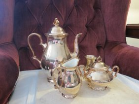 ROSENTHAL /STERLING/PORCELAIN TEA/COFFEE SET: 6 PC COFFEE ,STERLING PORCELAIN TEA/COFFEE SET SIGNED ROSENTHAL SLEB-PLOSSBERG FEINSILBER AUTLAGE ,SMALL SILVER PLATED CUP SIGNED KELTUM COFFEE POT MEASURES 10 X 8