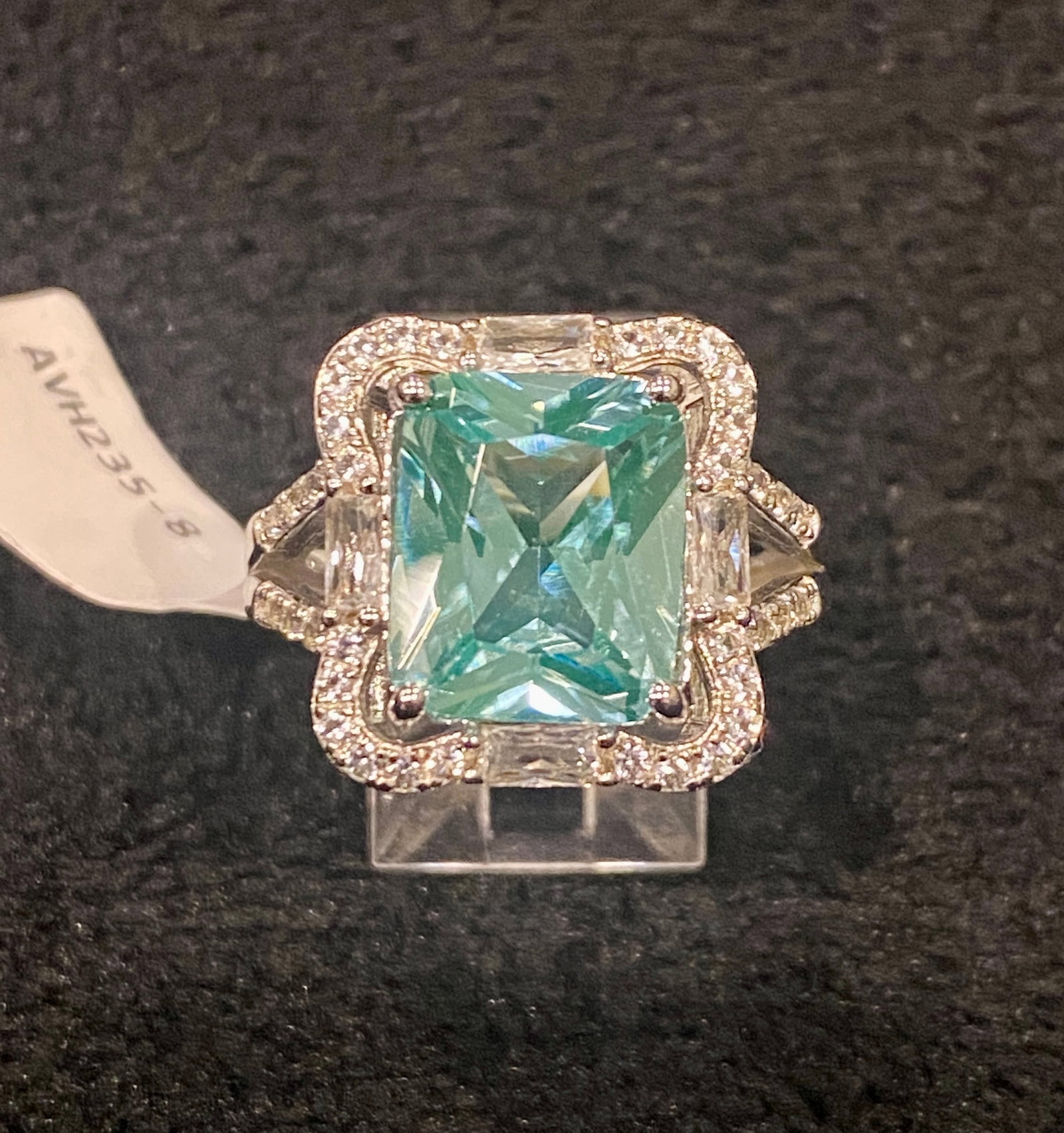 Green Lab Created Spinel and White Cubic Zarconia Platineve, Size 8, Stamped 925: Green Lab Created Spinel and White Cubic Zarconia Platineve, Size 8, Stamped "925". Ships from Austin, TX.