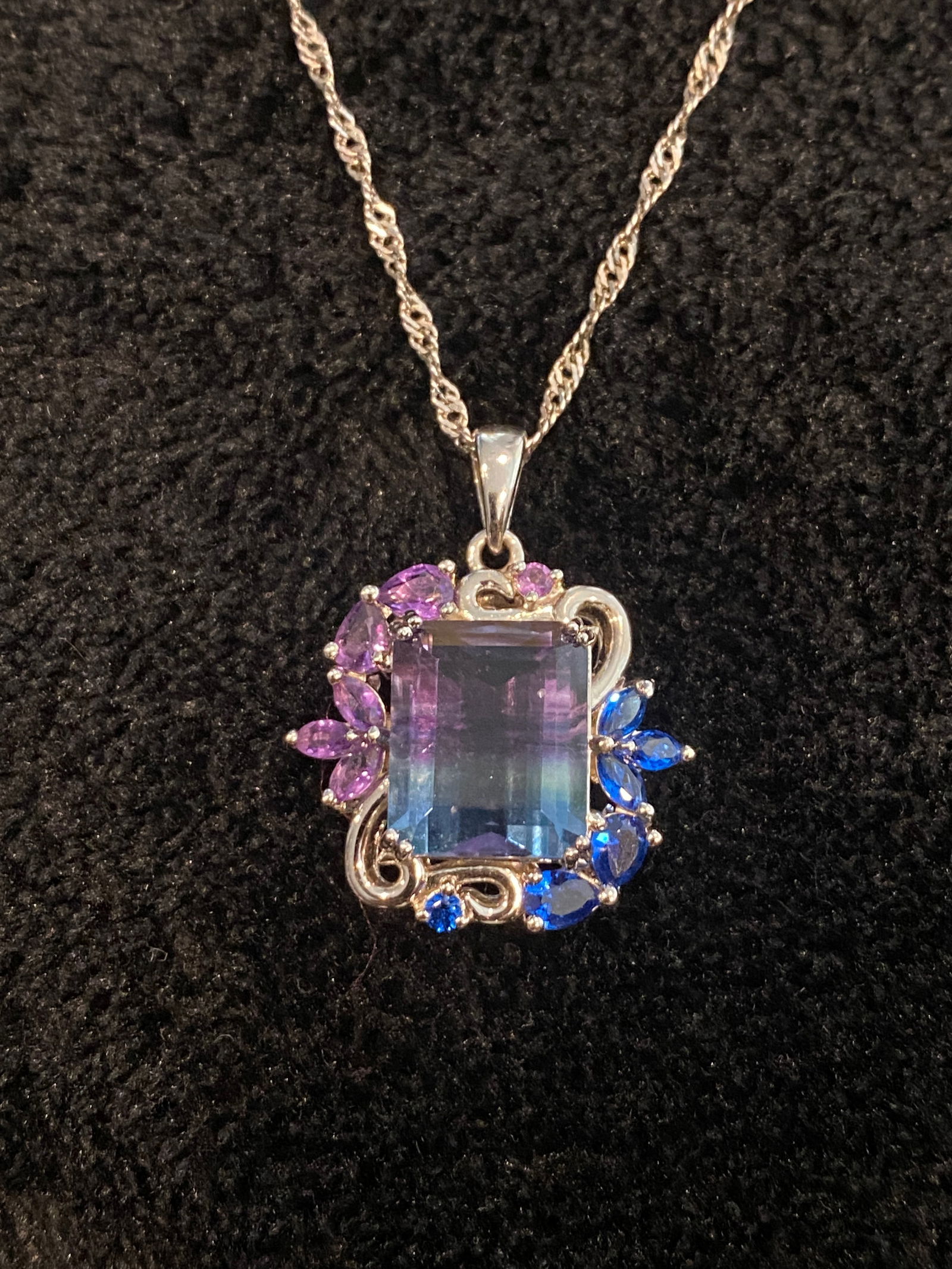 Bi-Color Fluorite Rhodium Over Silver Pendant With Chain 7.90ctw (1 of 3)