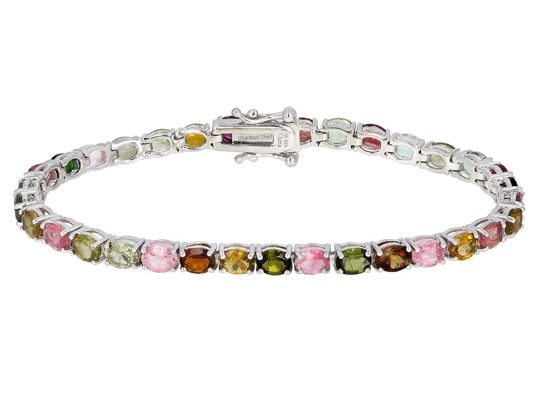 Multi- Tourmaline Rhodium Over Sterling Silver Tennis Bracelet 7.25ctw (1 of 3)