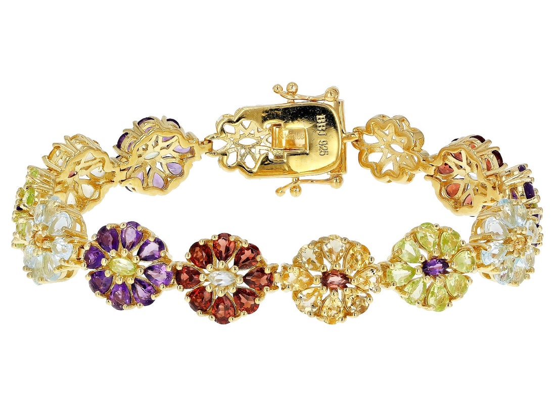 Multi-Gem 18k Gold Over Silver Floral Bracelet 12.08ctw (1 of 3)