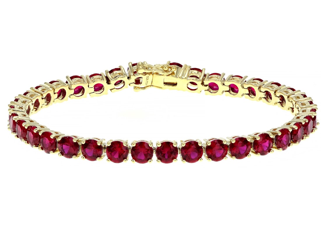 Red lab created ruby 18k yellow gold over silver bracelet 17.46ctw (1 of 3)