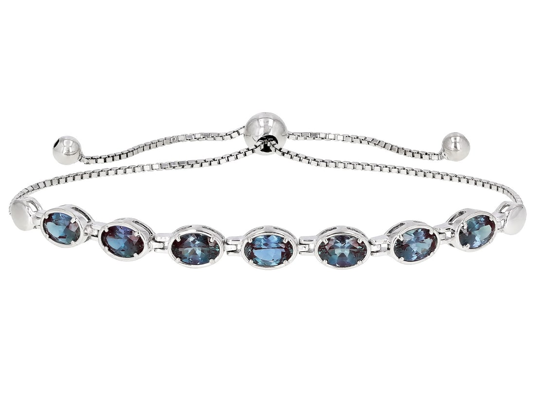 Blue lab created alexandrite rhodium over silver bolo bracelet 2.98ctw (1 of 3)