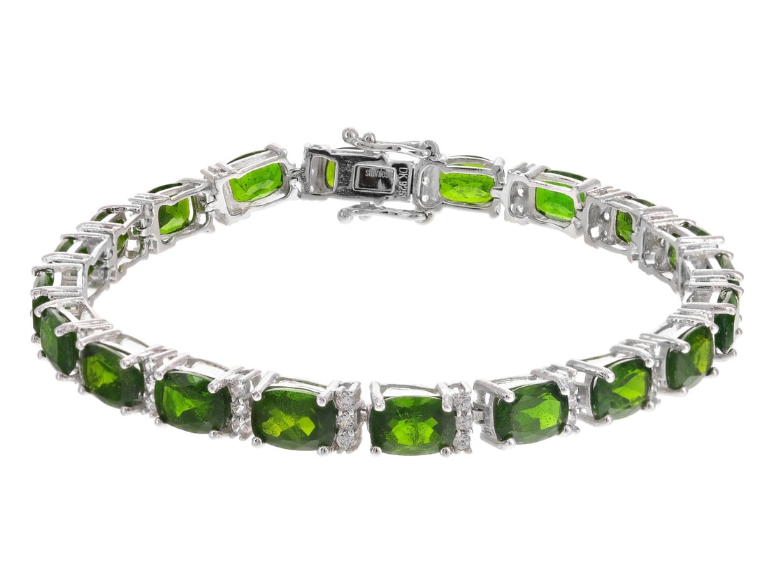 Green Chrome Diopside Rhodium Over Sterling Silver Bracelet 17.88ctw. (1 of 4)
