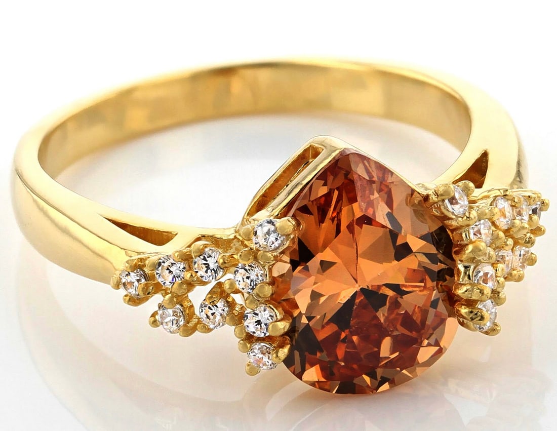 Champagne and White Cubic Zirconia 18k Yellow Gold Over Sterling Silver Ring. (2.64ctw DEW) (1 of 3)