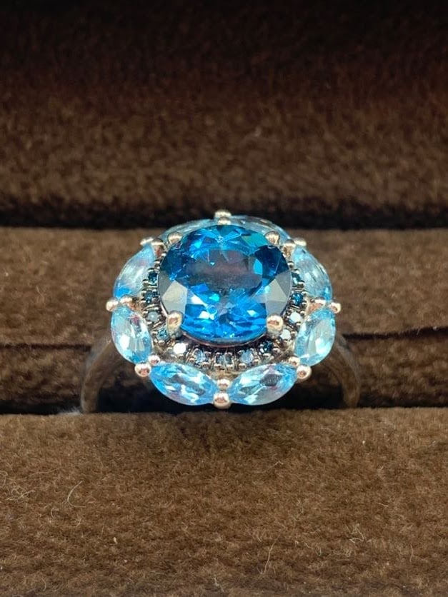 Swiss Blue Topaz Rhodium over 925 Sterling Silver Ring: Swiss Blue Topaz Rhodium over 925 Sterling Silver Ring