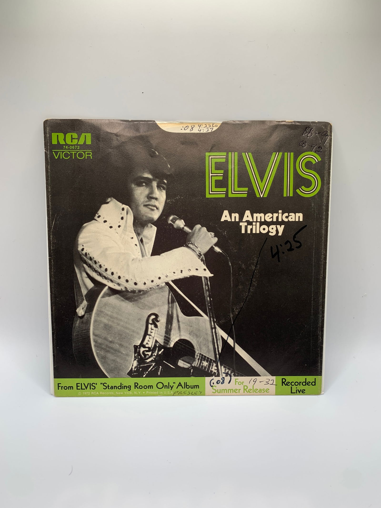 ELVIS PRESLEY RCA 45 AN AMERICAN TRILOGY/THE FIRST TIME EVER I SAW PB 74-0672 (1 of 4)