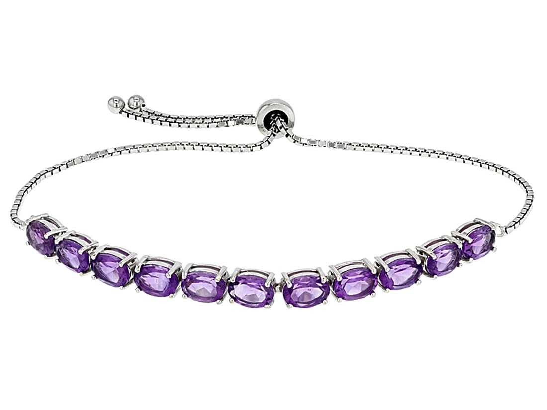 Purple African Amethyst Rhodium Over Sterling Silver Adjustable Bracelet 7.70ctw (1 of 4)