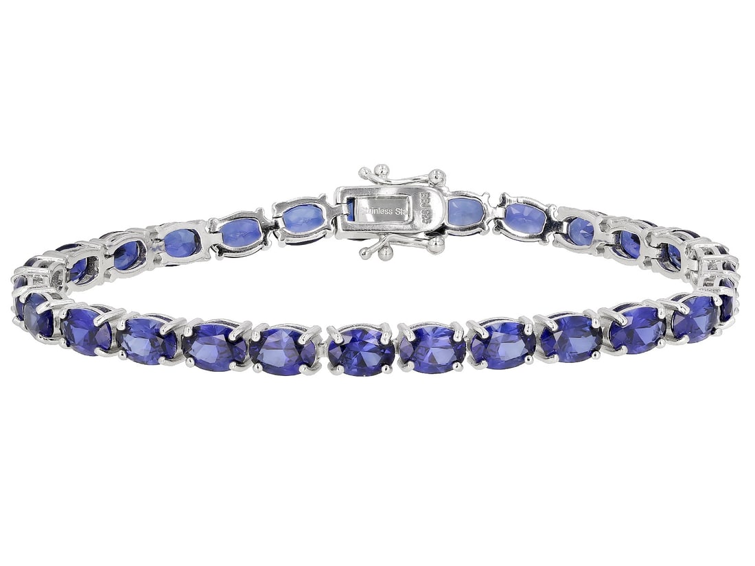 Blue Lab Created Sapphire rhodium over sterling silver tennis bracelet 18.61ctw (1 of 4)