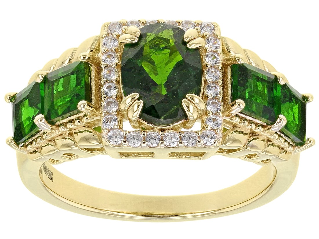 Green Chrome Diopside 18k Yellow Gold Over Silver Ring 2.69ctw (1 of 4)