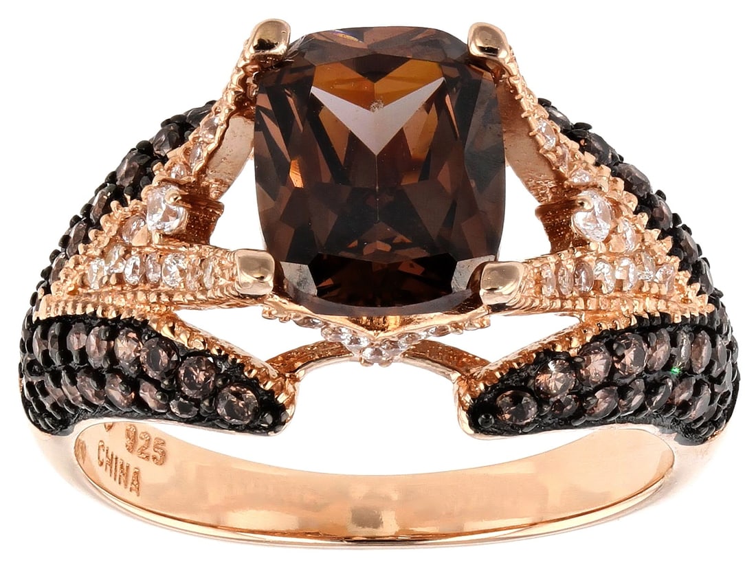Mocha And White Cubic Zirconia 18K Rose Gold Over Sterling Silver Ring 4.64c (1 of 4)