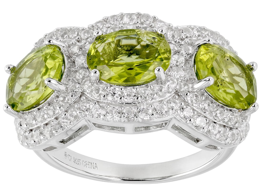 Green Peridot Rhodium Over Sterling Silver Ring 4.98ctw (1 of 4)