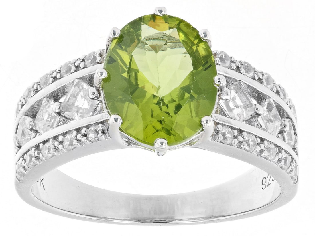 Green Peridot Rhodium Over Sterling Silver Ring 2.90ctw (1 of 3)