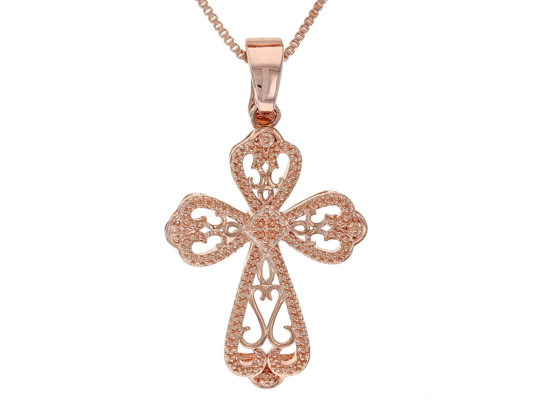 Copper Textured Cross Enhancer With Chain: Copper Textured Cross Enhancer With Chain. Timna Jewelry Collection textured cross enhancer with chain. Measures approximately 1 15/16"L x 1 1/8"W. 5mm bail. Lobster claw clasp. 2" extender. SHIPS FRO