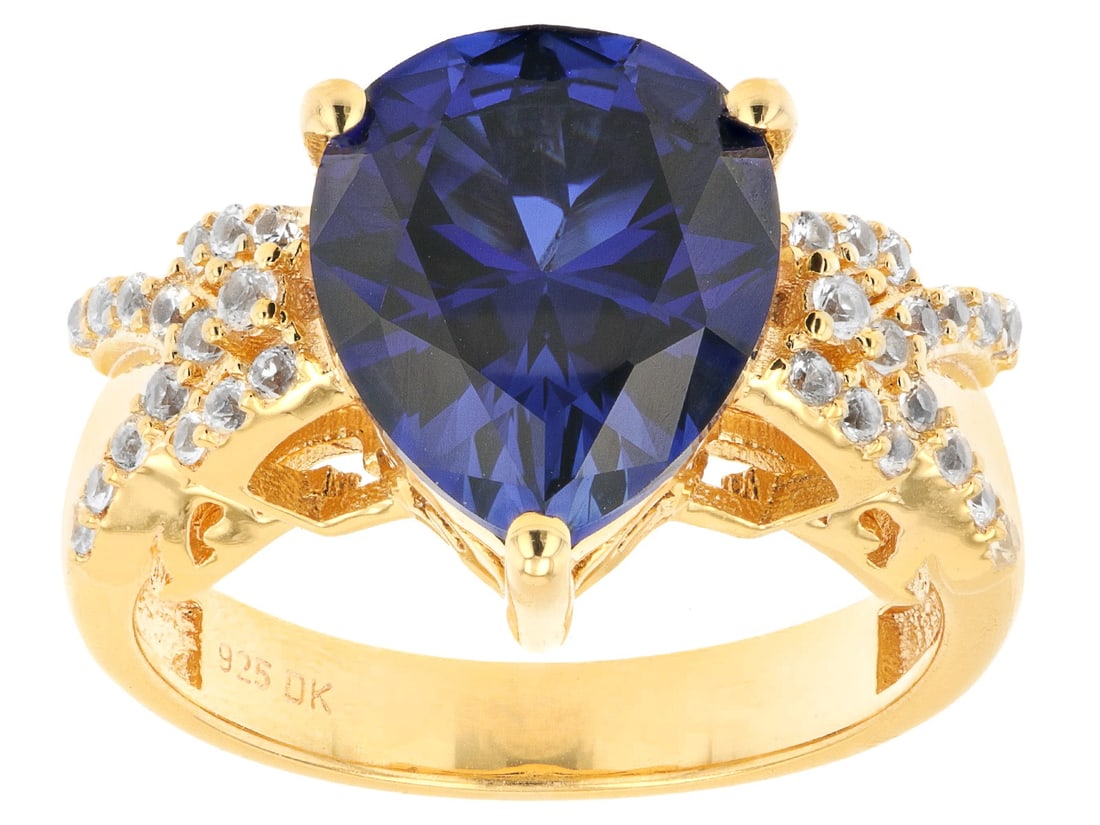 Blue Lab Created Sapphire 18k Yellow Gold Over Sterling Silver Ring 4.43ctw (1 of 3)
