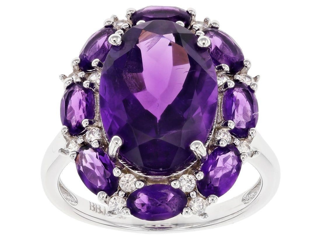 Purple Amethyst Rhodium Over Sterling Silver Ring 6.27ctw (1 of 4)