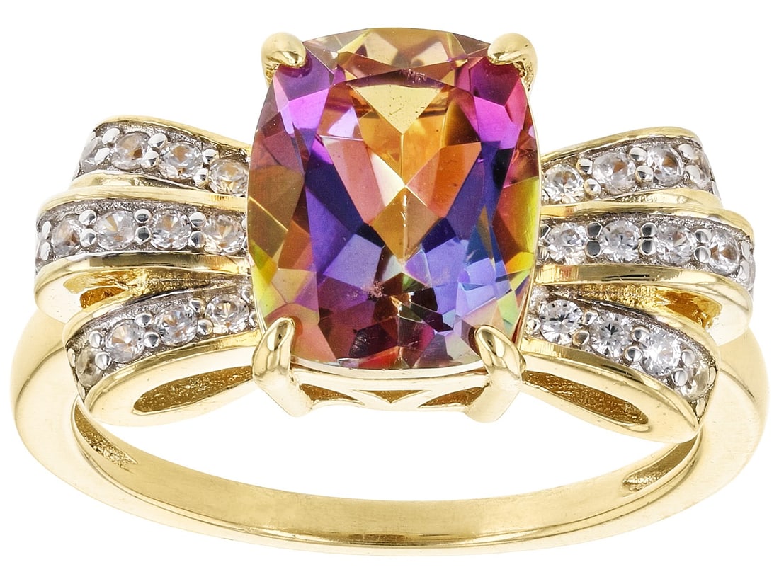 Multicolor Northern Lights Quartz 18k Yellow Gold Over Sterling Silver Ring 2.50ctw (1 of 4)