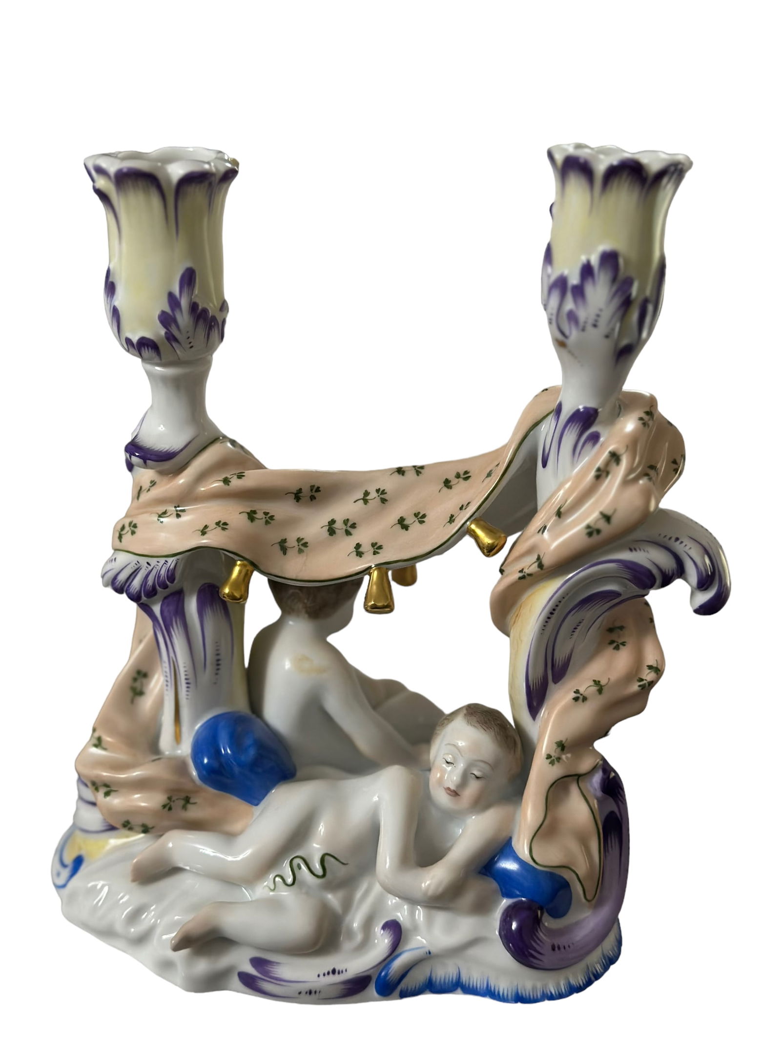 Herend Hungary Cherubs Angels Candle Holder Candelabra - Handpainted Porcelain Signed 7901 RARE (1 of 10)