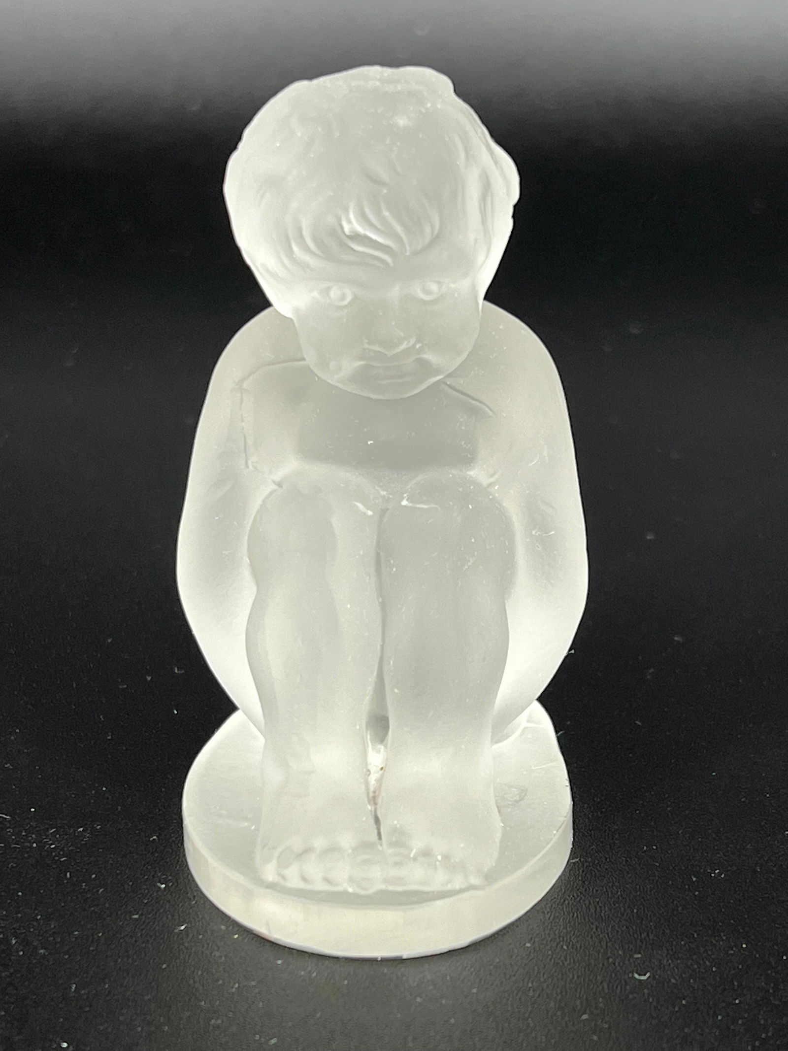Crystal Glass Seated Nude Boy Frosted Lalique Style Crystal Art Glass: Crystal Glass Seated Nude Boy Lalique Style Frosted Crystal Art Glass. SIZE 3 1/2"H. SHIPS FROM LAS VEGAS, NV.
