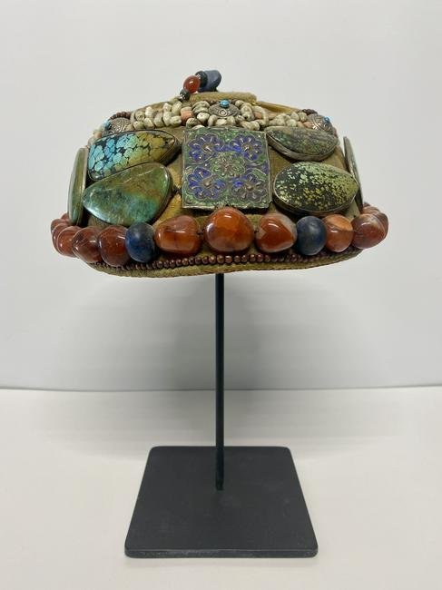 Moroccan / Moorish Wedding Item - Semi-Precious Stones: Moroccan / Moorish Wedding Item - Semi-Precious Stones - Made with semi-precious agate stones and covered with brass and silvered metal filigree. Traditional circular Moorish Middle East style on fabr