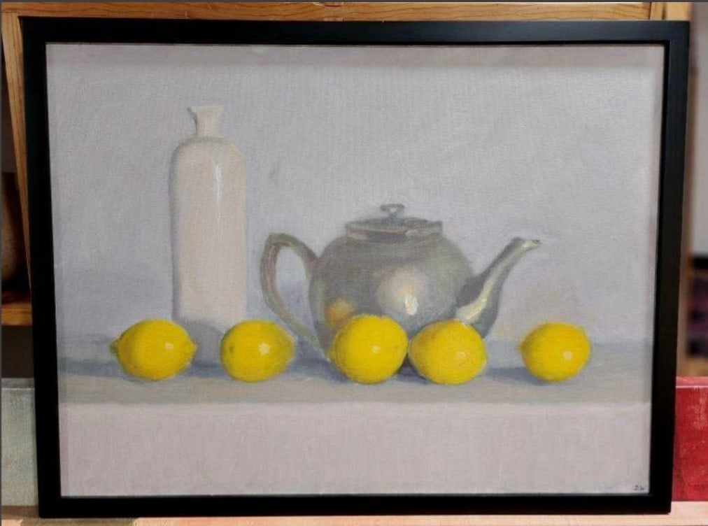 "Lemons and a Tea Pot" Stunning Mid-Century Minimalist Still Life w/ Elegant Interpretation (1 of 1)