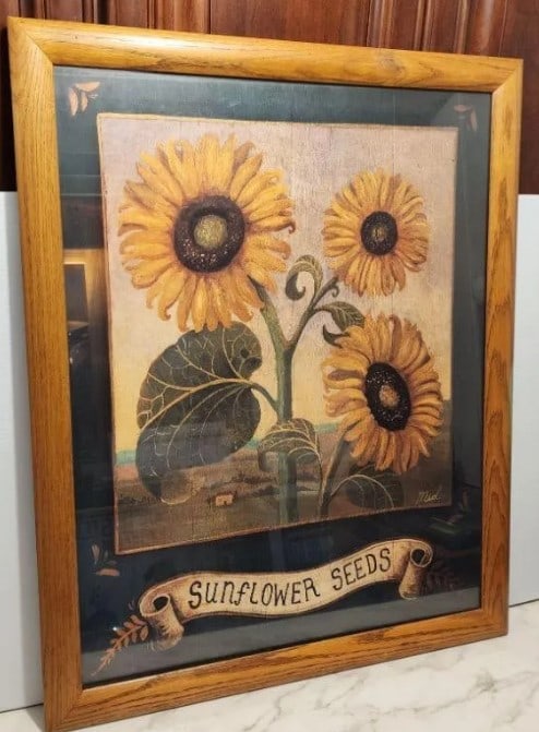 "Sunflower Seeds" Vintage Lithograph in Old Wood Frame (1 of 1)